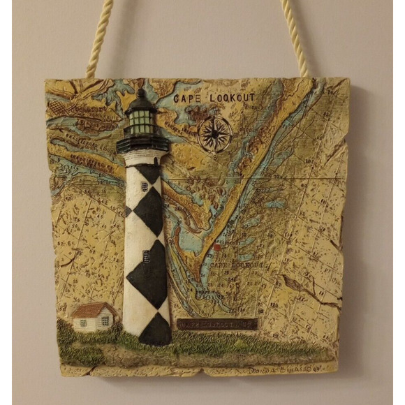 ⏰Cape Lookout, NC Lighthouse 3D Tile Table or Wall Hang Art Plaque/ Donna Elias - Picture 1 of 6
